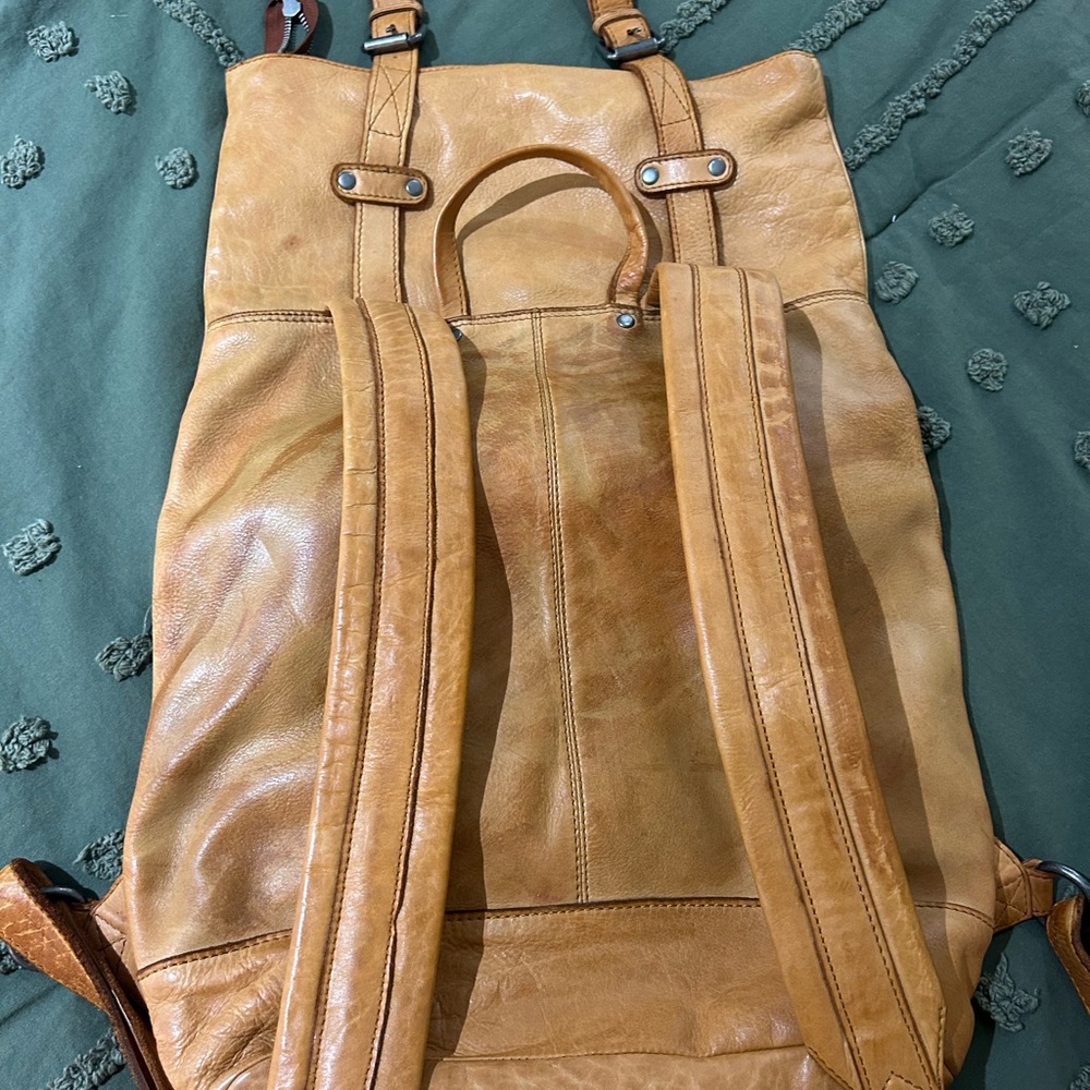 Tan Leather roll top back pack